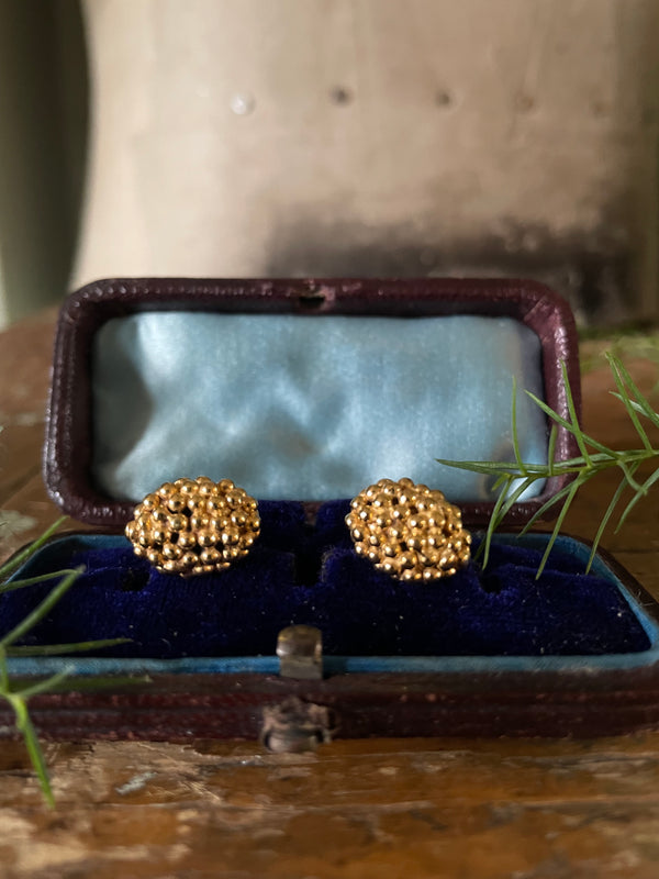 Raspberry Stud Earrings -  Yellow Gold Plated silver