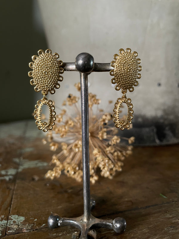 Baroque 2 Part Drop Earrings - Yellow Gold Plated  Silver