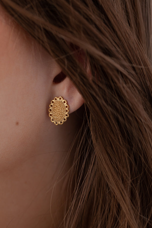 Silver Small Baroque Stud Earrings - Yellow Gold Plated Silver