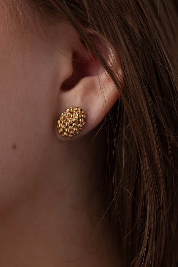Raspberry Stud Earrings -  Yellow Gold Plated silver