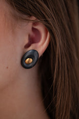 Oxidised Silver Large Oval Egg Cuff with Matte Yellow Gold Plated Silver detachable Oval Studs