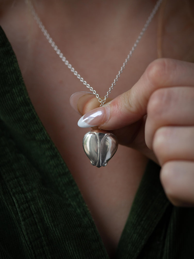 Owl Heart Amulet Pendant Necklace - Silver and Ruby