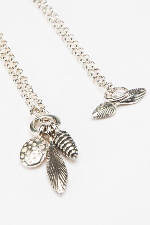 Three Pod Feather Cluster Pendant Necklace