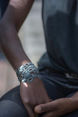 My Baroque Cuff Bracelet worn in silver, inspired by antique lace and ruffs, bring a timeless sense of drama