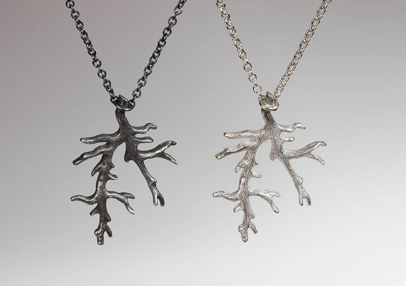 coral branch oxidised silver necklace contemporary coral necklace