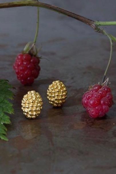 My Raspberry Earrings are decorated with the bobbled texture of raspberries