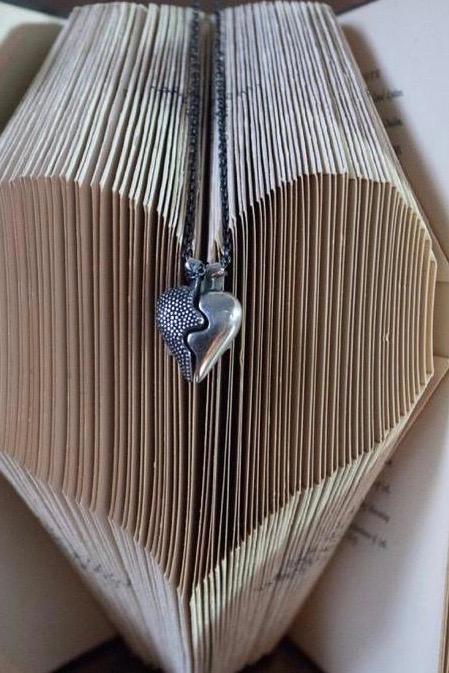 Chunky heart shaped pendant half in silver and half in oxidised silver