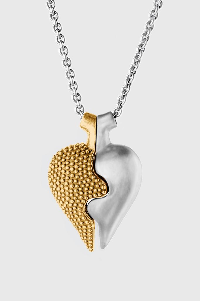 Large Two Part Heart Pendant Necklace