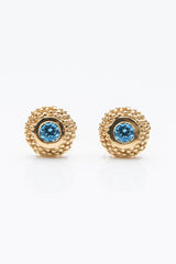 My November Swiss Blue Topaz Bobbled Pollen Stud Earrings in yellow gold plated silver