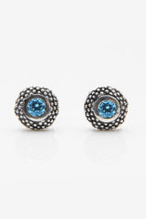 My November Swiss Blue Topaz Bobbled Pollen Stud Earrings in oxidised silver