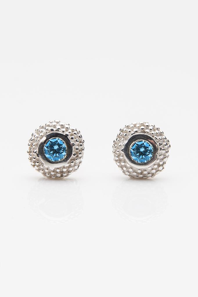 My November Swiss Blue Topaz Bobbled Pollen Stud Earrings in silver