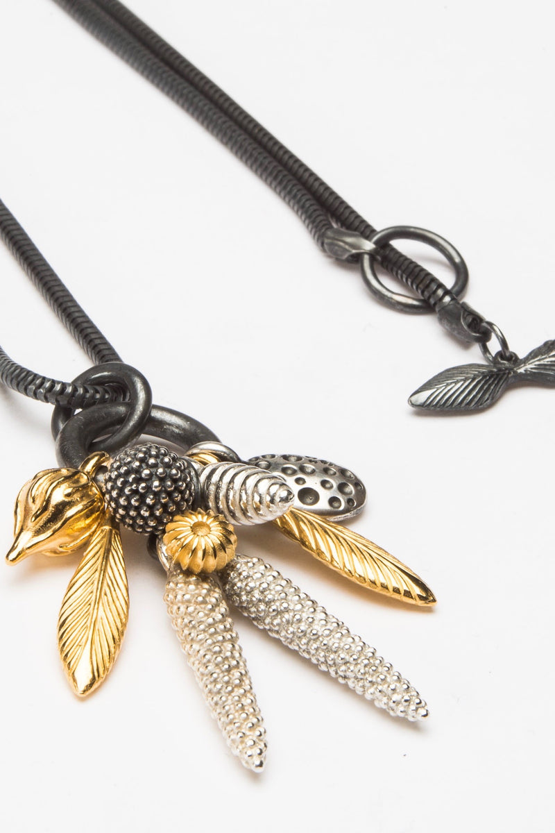 Dream Catcher Feather and Pod Cluster Pendant Necklace