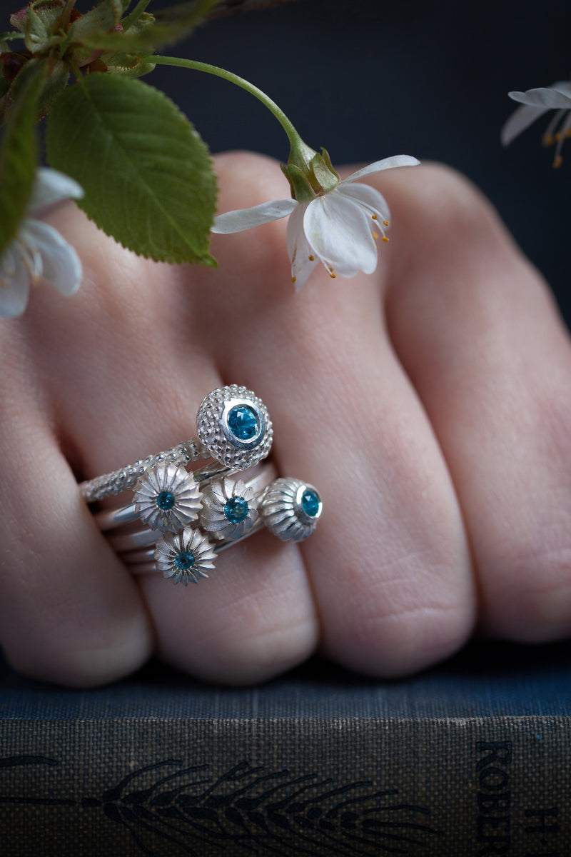 November Swiss Blue Topaz Five Pollen Stacking Ring Set