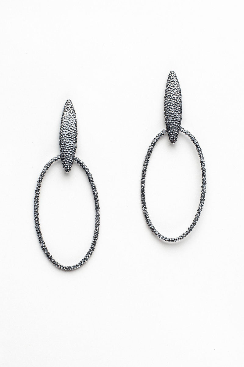 My Petal Oval Hoop Earrings in oxidised silver 