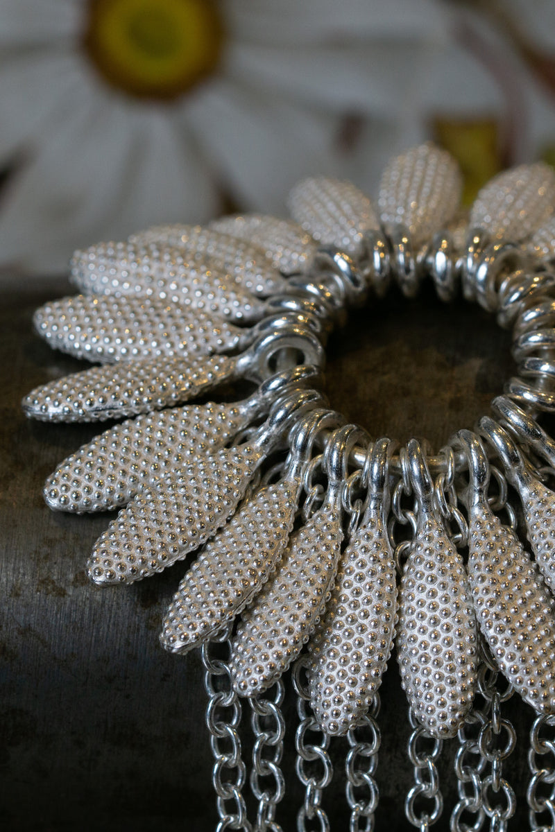 Close up of my Spotted Daisy Bracelet all in silver