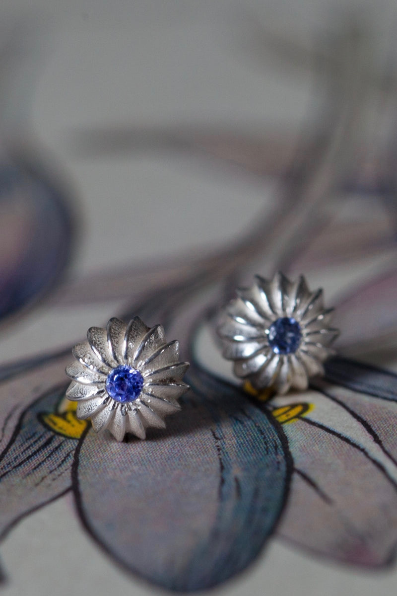 My December Tanzanite Birthstone Satsuma Studs are subtly striped and set with gemstones