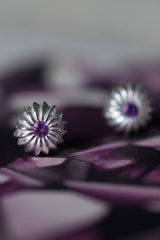 My February Amethyst Birthstone Satsuma Studs are subtly striped and set with gemstones