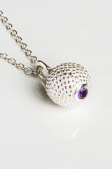 February Amethyst Birthstone Ball and Chain Pendant Necklace