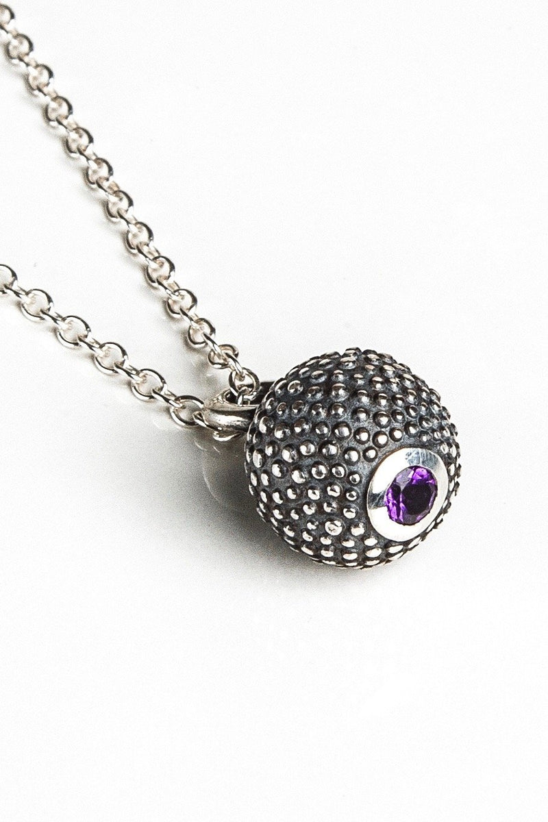 February Amethyst Birthstone Ball and Chain Pendant Necklace