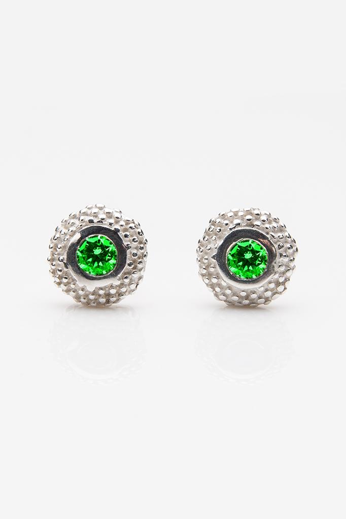 My January Green Garnet Bobbled Pollen Stud Earrings in silver