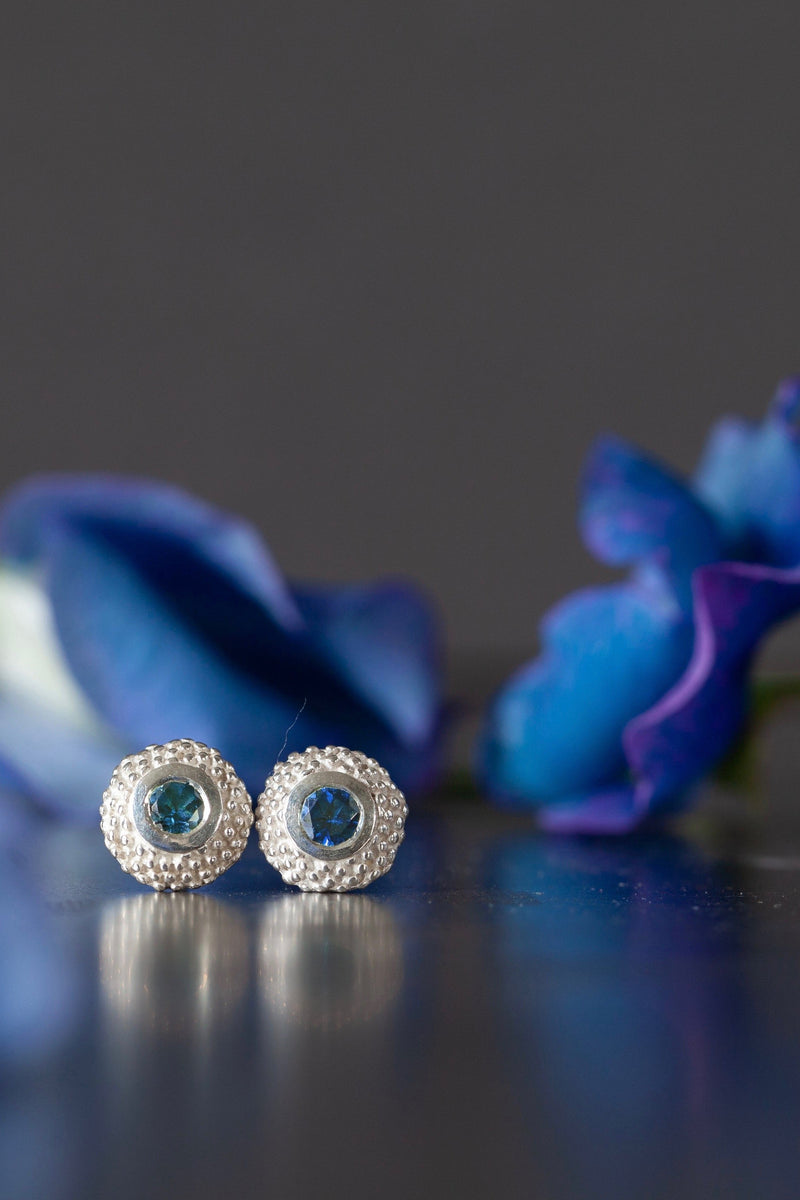 My Bobbled Pollen Stud Earrings are set with Blue Tourmalines October's birthstone