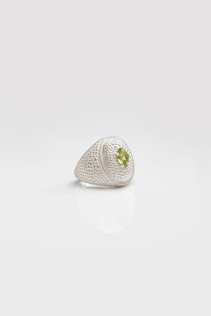 Serpent Eye Signet Ring with faceted Peridot