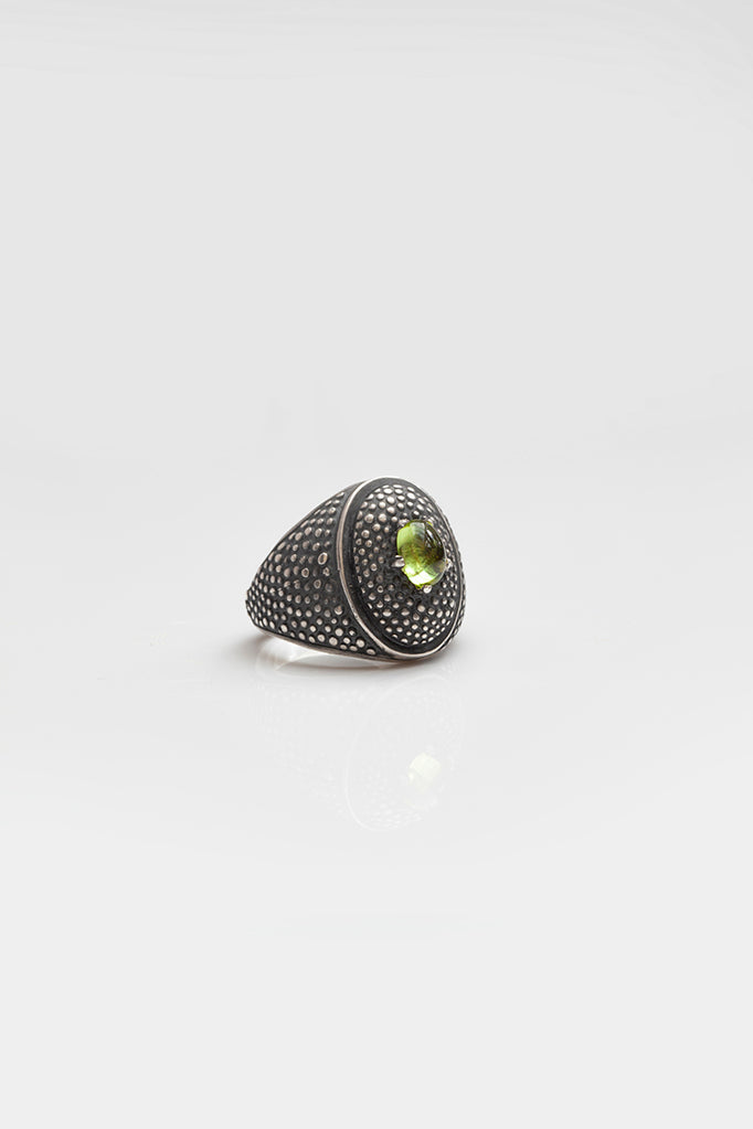 Serpent Eye Signet Ring with Cabouchon Peridot