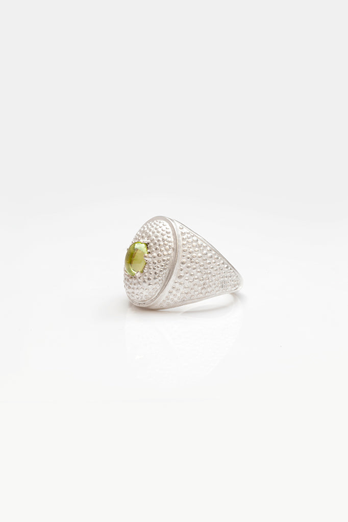 Serpent Eye Signet Ring with Cabouchon Peridot