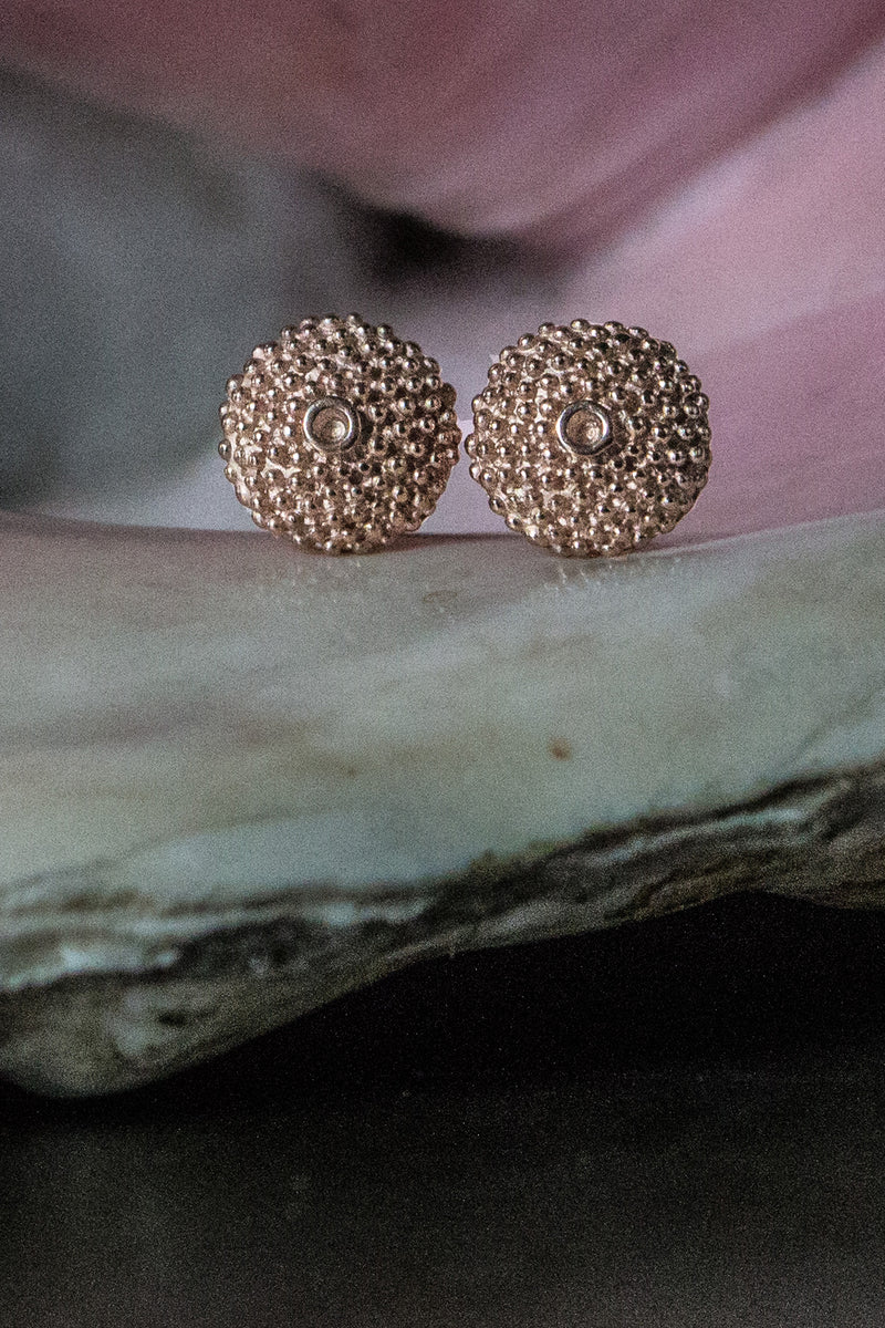 My Bobbled Pollen Stud Earrings feature tiny circular recess surrounded by bobble texture 