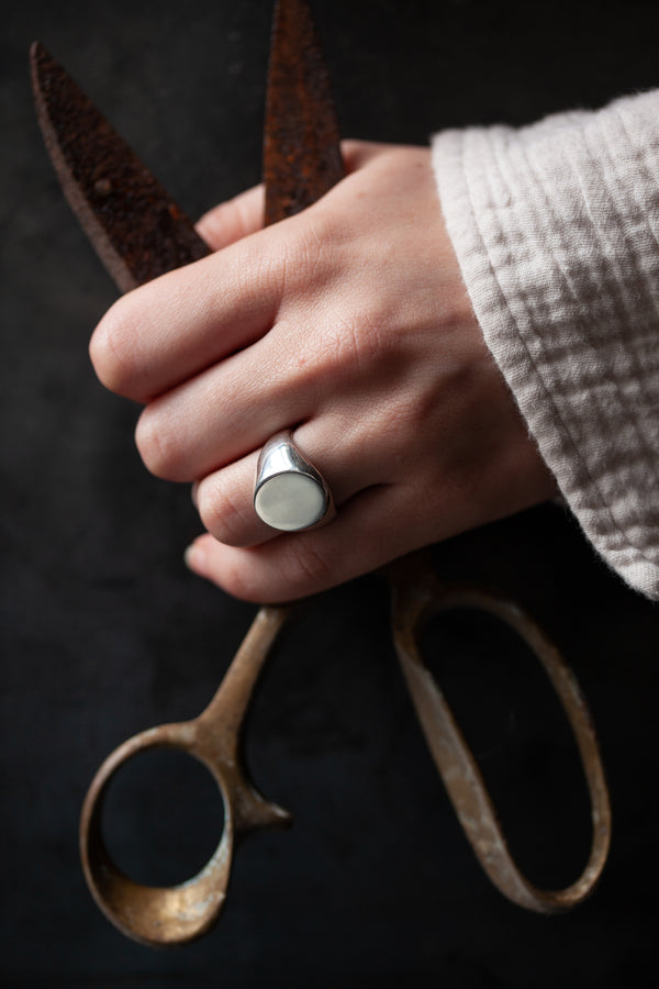 A classic signet ring that can be worn as it is or personalised with your choice of initials or engraving