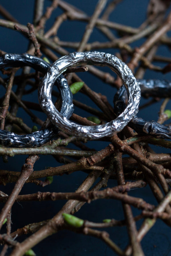 My Twig Rings in silver and oxidised silver designed for nature-lovers