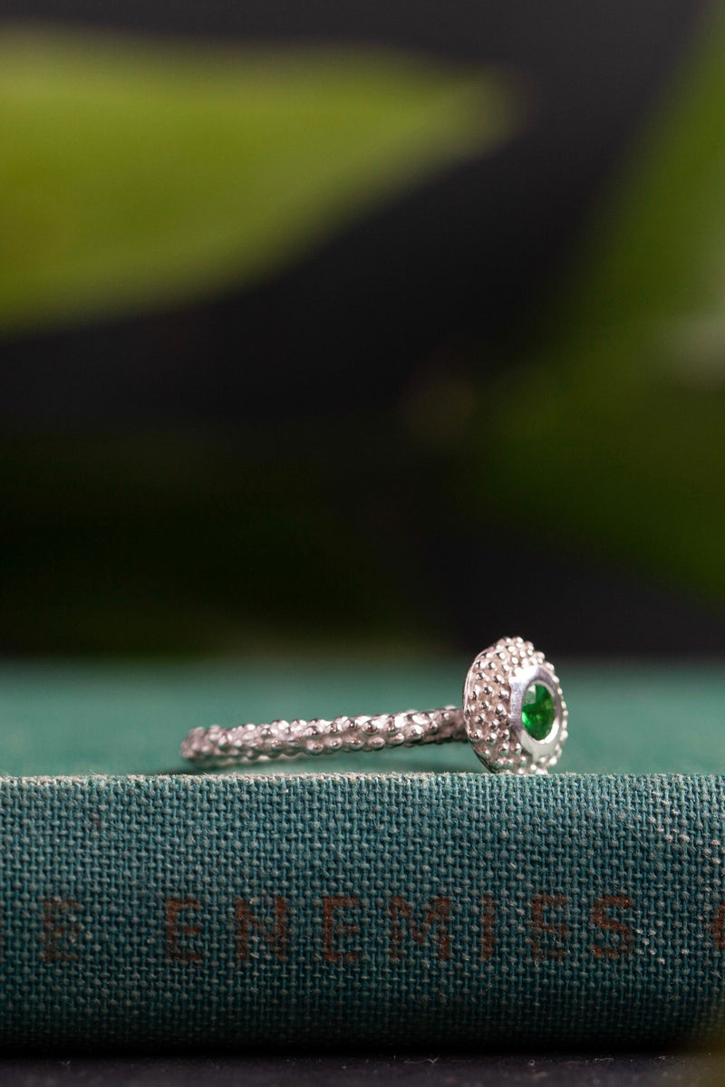My Bobbled Pollen Stacking Ring has a bobble textured disc set with Tsavorite Green Garnet 