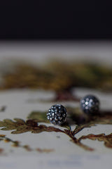 My Acorn Cup Stud Earrings in oxidised silver are a textured ball-shape sitting in small cups like an acorn