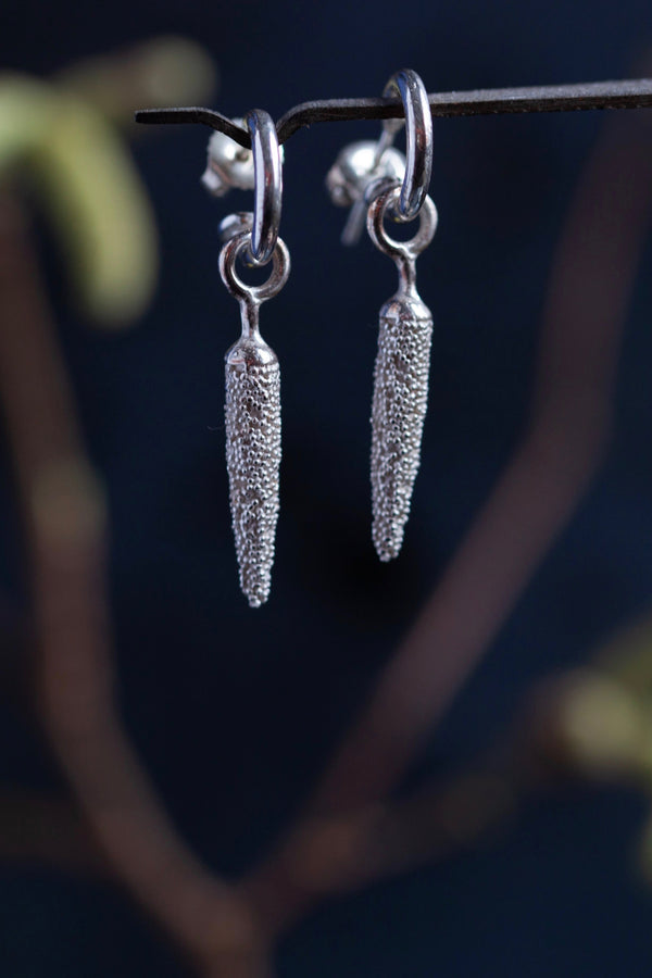 My Catkin Drop Earrings feature a catkin-shaped charm studded with a bobbled texture like pollen