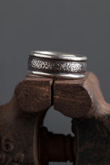 My Large Textured Band Ring in oxidised silver and silver