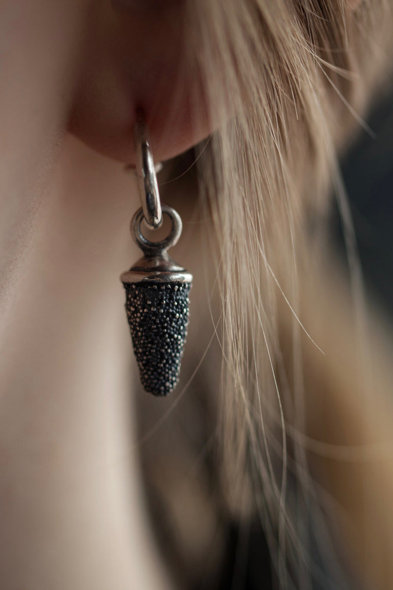 My Textured Pod Drop Earrings worn here by a model, were worn in a Harry Potter film