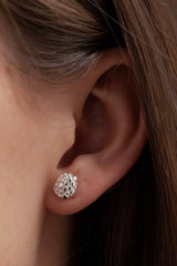 My Small Raspberry Stud Earrings worn in silver