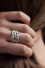 My Medusa Ring worn in silver mixes shiny and bobbled silver strands