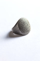A statement silver signet ring with a striking animal skin texture