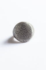 A statement silver signet ring with a striking animal skin texture