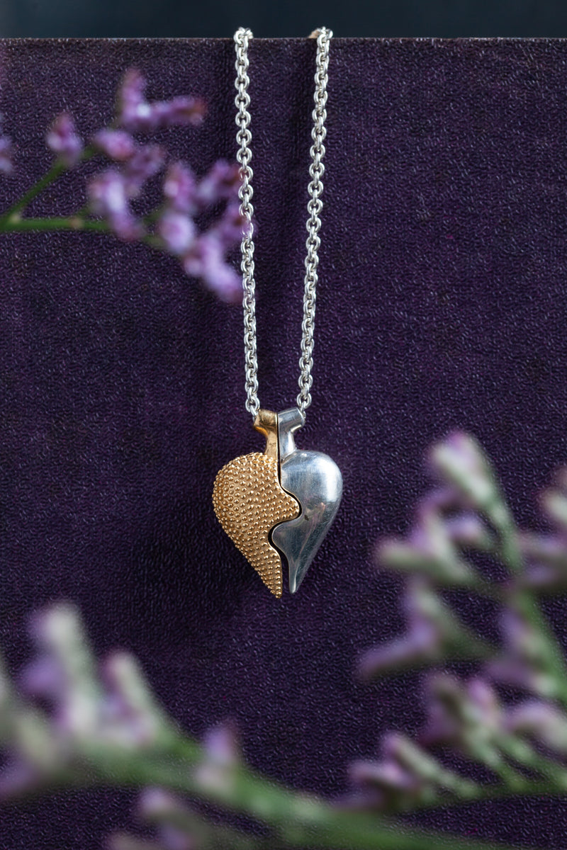 Large Two Part Heart Pendant Necklace