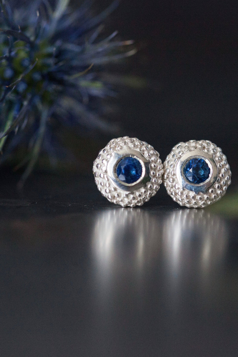 My Bobbled Pollen Stud Earrings are set with Sapphires September's birthstone