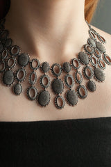 My Medium Baroque Collar Necklace worn in oxidised silver adds drama to any outfit