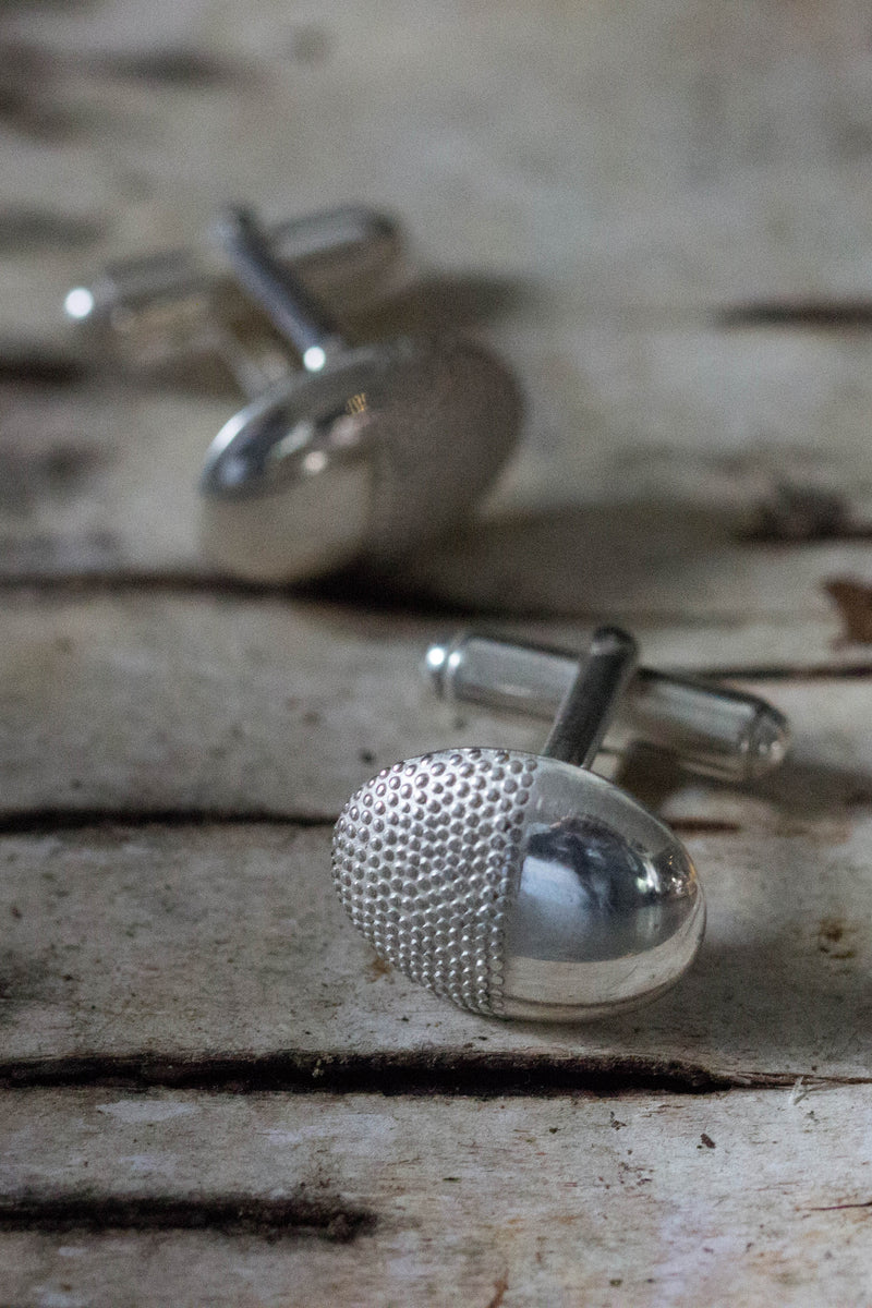 My Spot the Half Oval Cufflinks in silver with T Bar are part-polished and part-textured ovals