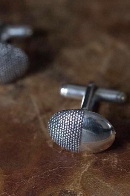 My Spot the Half Oval Cufflinks in oxidised silver with T Bar are part-polished and part-textured ovals