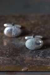 My Spot the Half Oval Cufflinks in silver with T Bar are part-polished and part-textured ovals