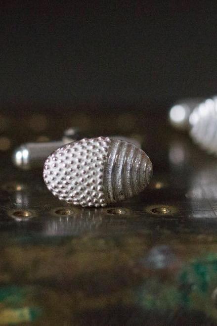 My Spotted Acorn Cufflinks in silver are half embellished with my signature spots and half with striped cups