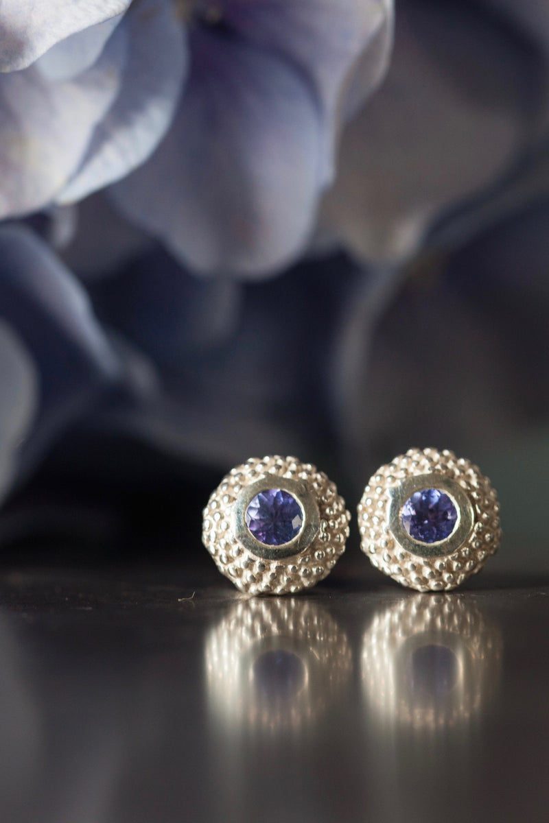 My Bobbled Pollen Stud Earrings are set with December Tanzanite birthstones
