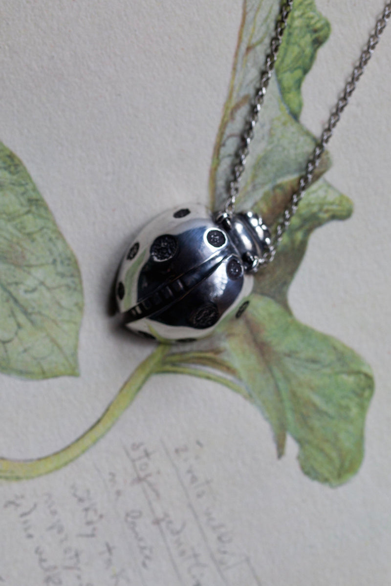 My Ladybird Pendant Necklace has a textured body and head with articulated wings and minute legs on the reverse
