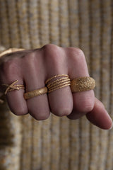 My chunky Bubble Ring worn in gold plated silver with other rings